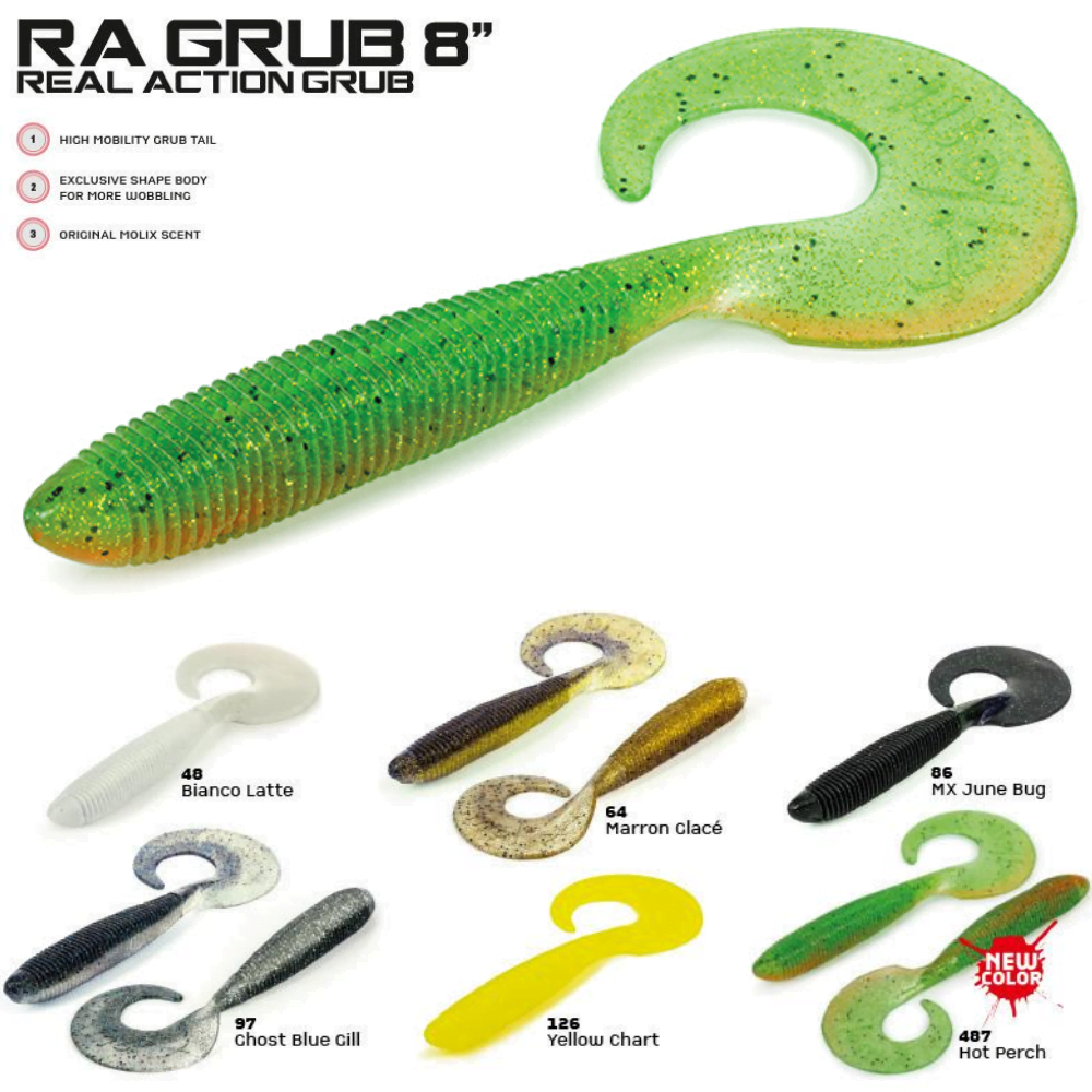 MOLIX Scented Grub Tail Soft Bait Lure RA GRUB 8” Bulk