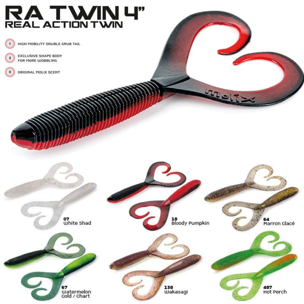 MOLIX Scented Twin Tail Soft Bait Lure RA TWIN 4” Bulk