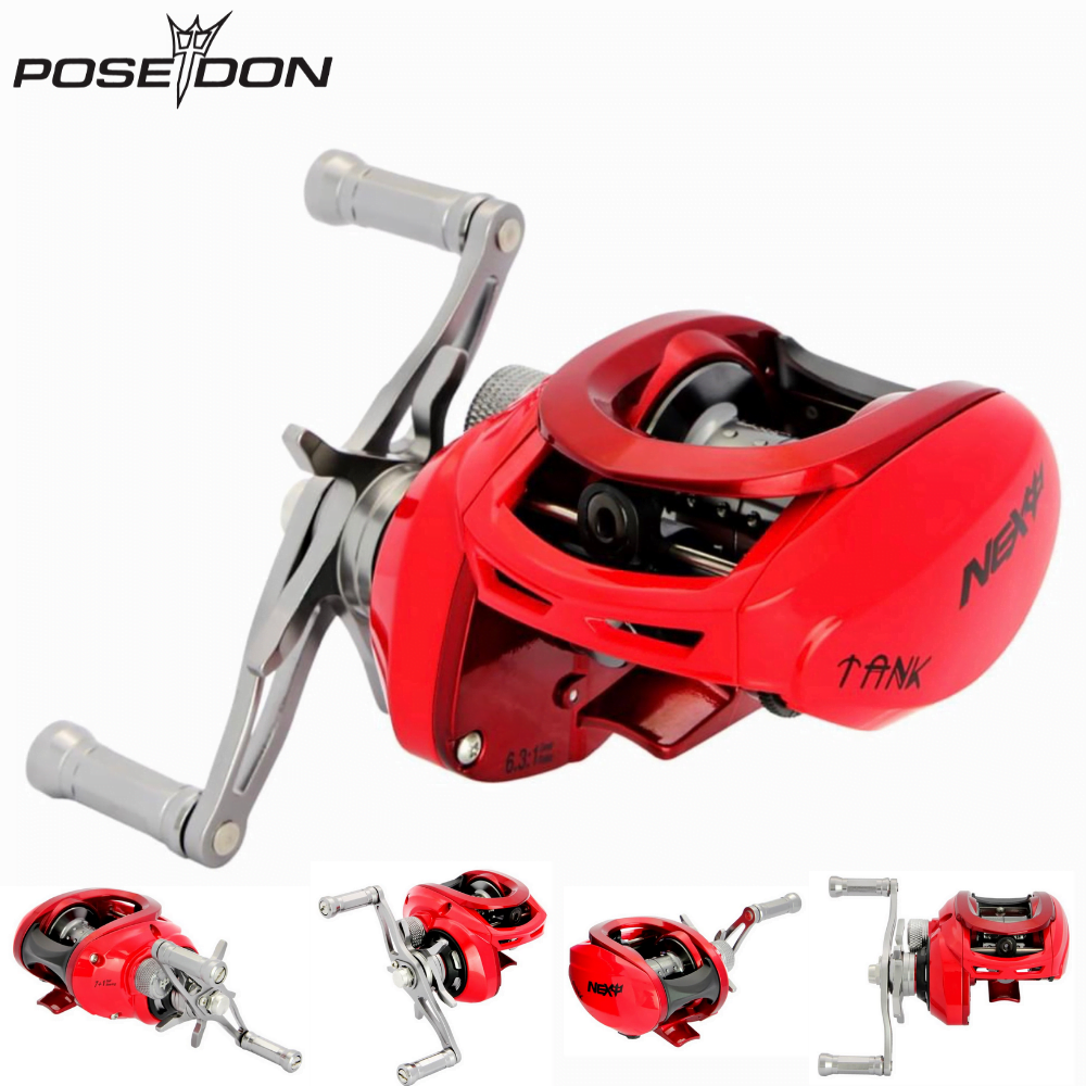 POSEIDON NEXT Low Profile Baitcasting Fishing Reel TANK Red/Gunsmoke