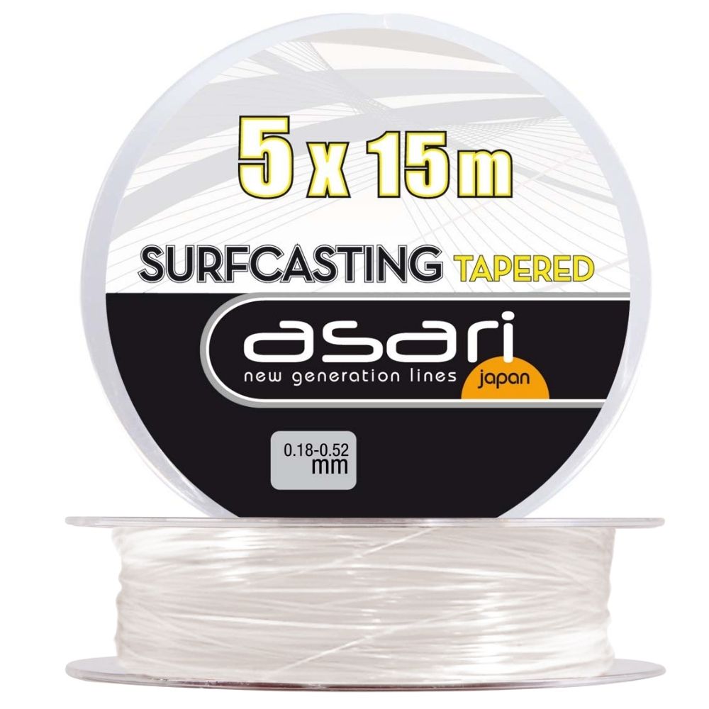 ASARI Surfcasting Monofilament Tapered LEADER LINE 5 x 15m Clear