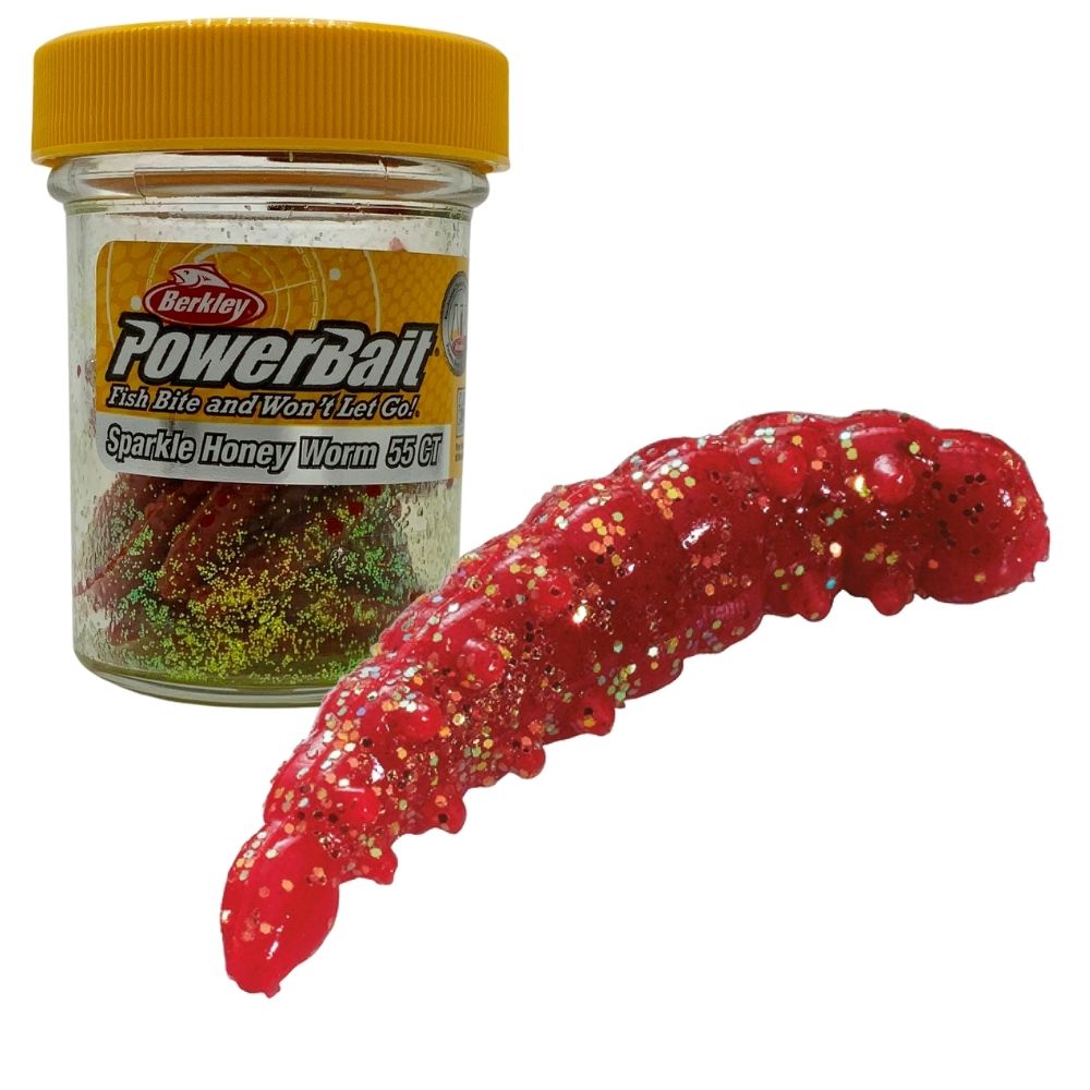 BERKLEY PowerBait Scented Soft Bait Lure Sparkle HONEY WORM 55pcs