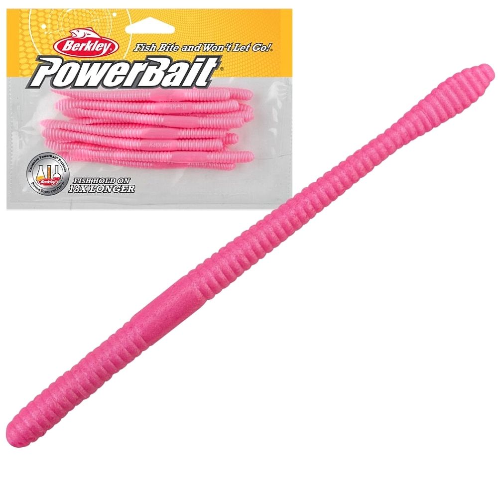 BERKLEY PowerBait Scented Soft Lure Floating Steelhead Worm 4inch Bubblegum