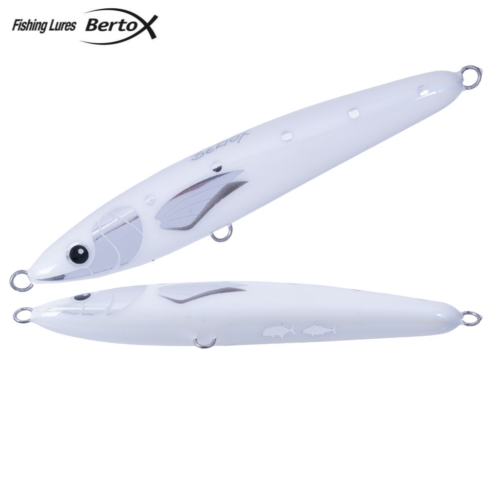 BERTOX Handmade Balanced Wooden Slow Sinking Stick Bait 20cm/125g White Sardine
