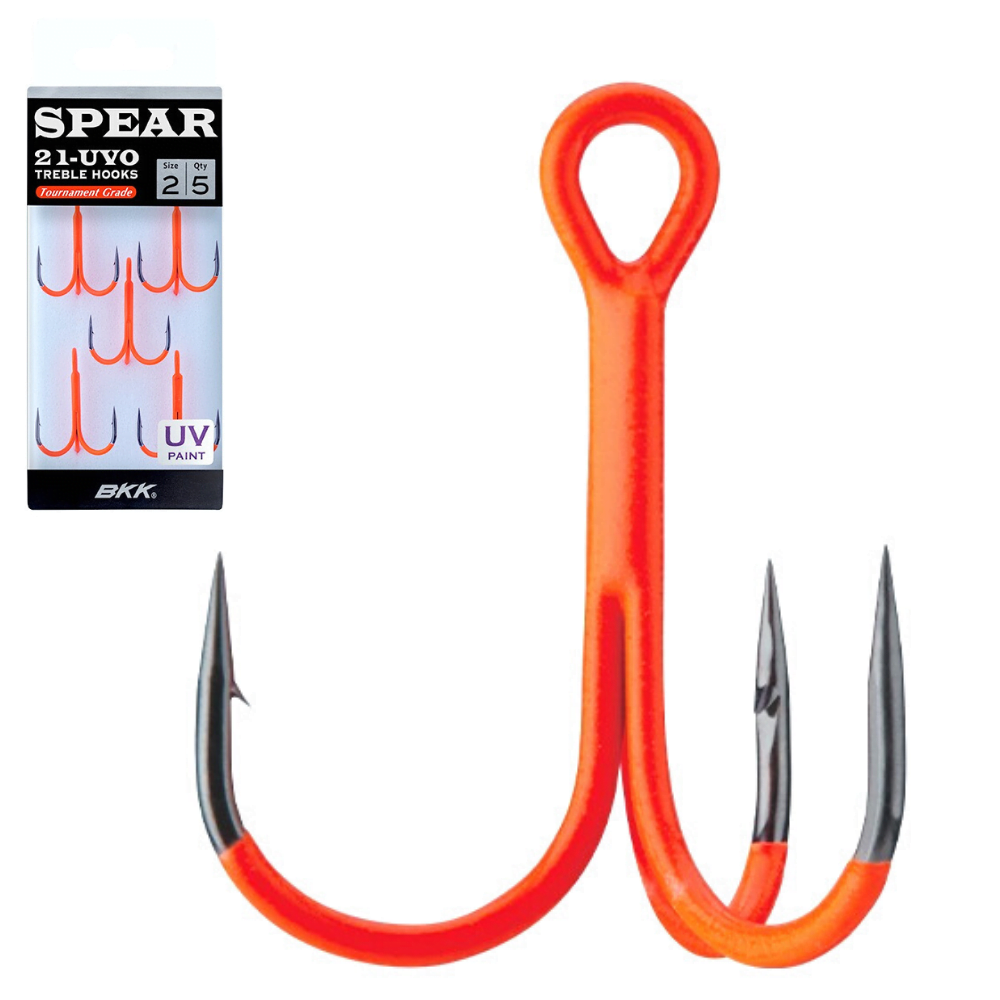 BKK Freshwater Fishing Orange UV Coated Treble Lure Hook SPEAR-21 UVO