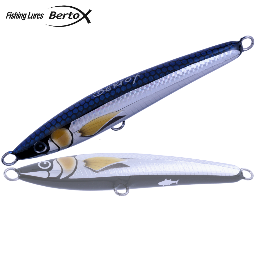 BERTOX Saltwater Handmade Wooden Sinking STICK BAIT 15cm/45g Black Foil