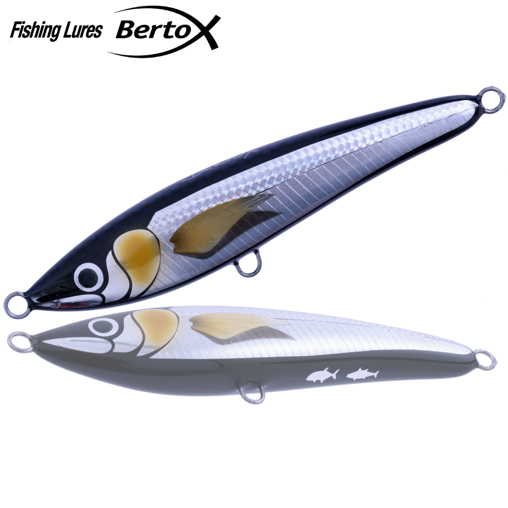 BERTOX Saltwater Handmade Wooden Sinking STICK BAIT 18cm/100g Black Foil