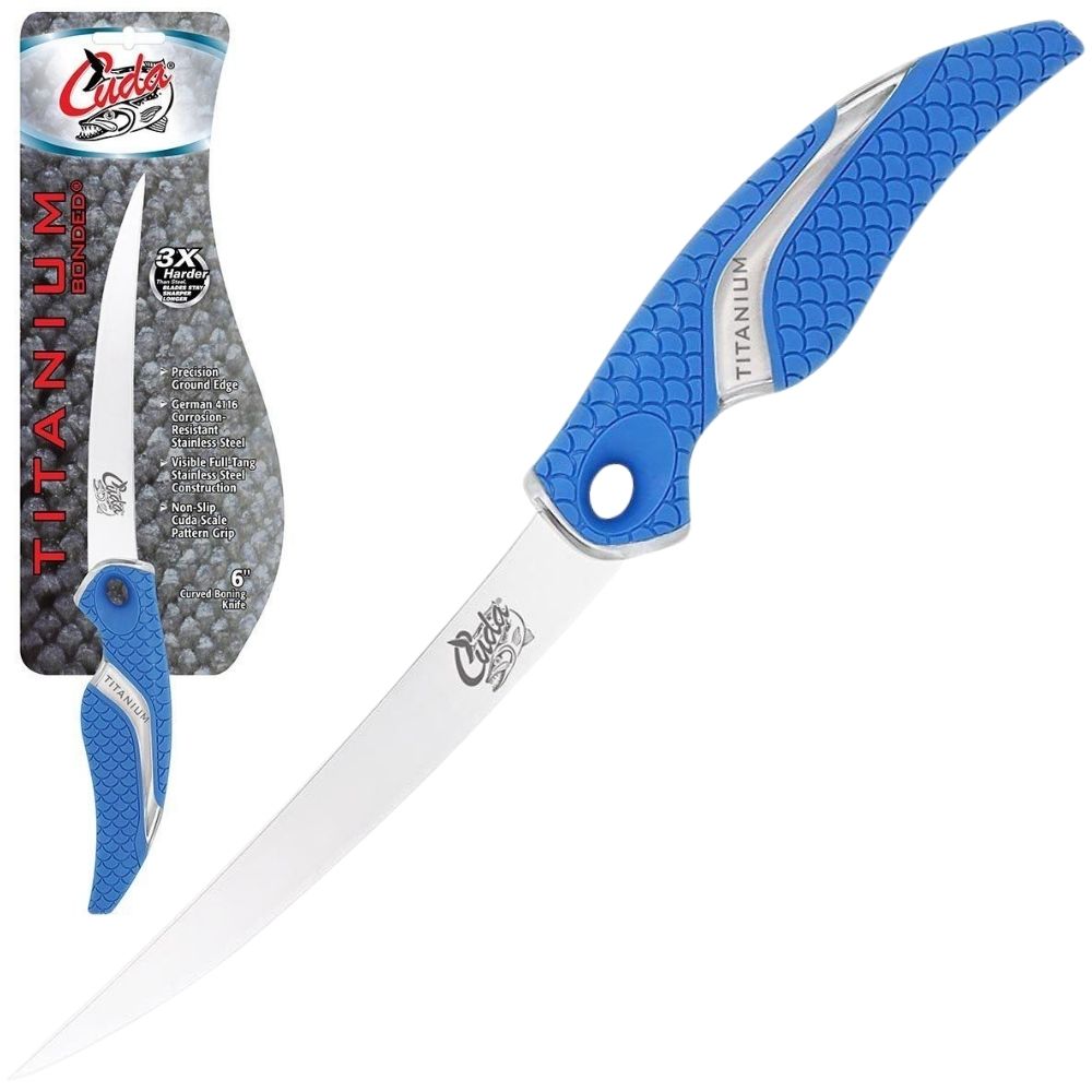 Cuda Fishing 6" Titanium Nitride Bonded Curved Boning KNIFE
