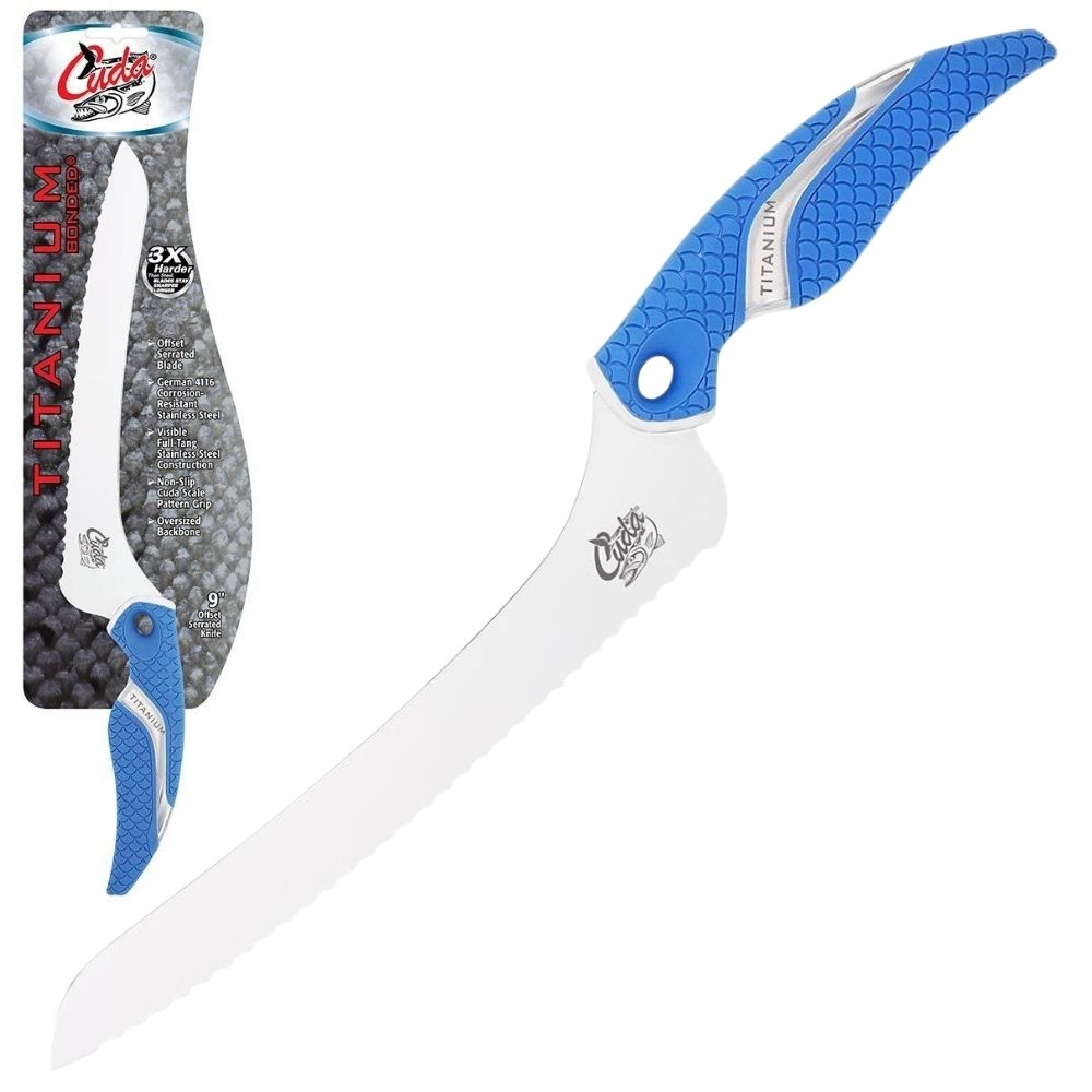 CUDA Fish Cutting Titanium Bonded Offset Serrated KNIFE 9"
