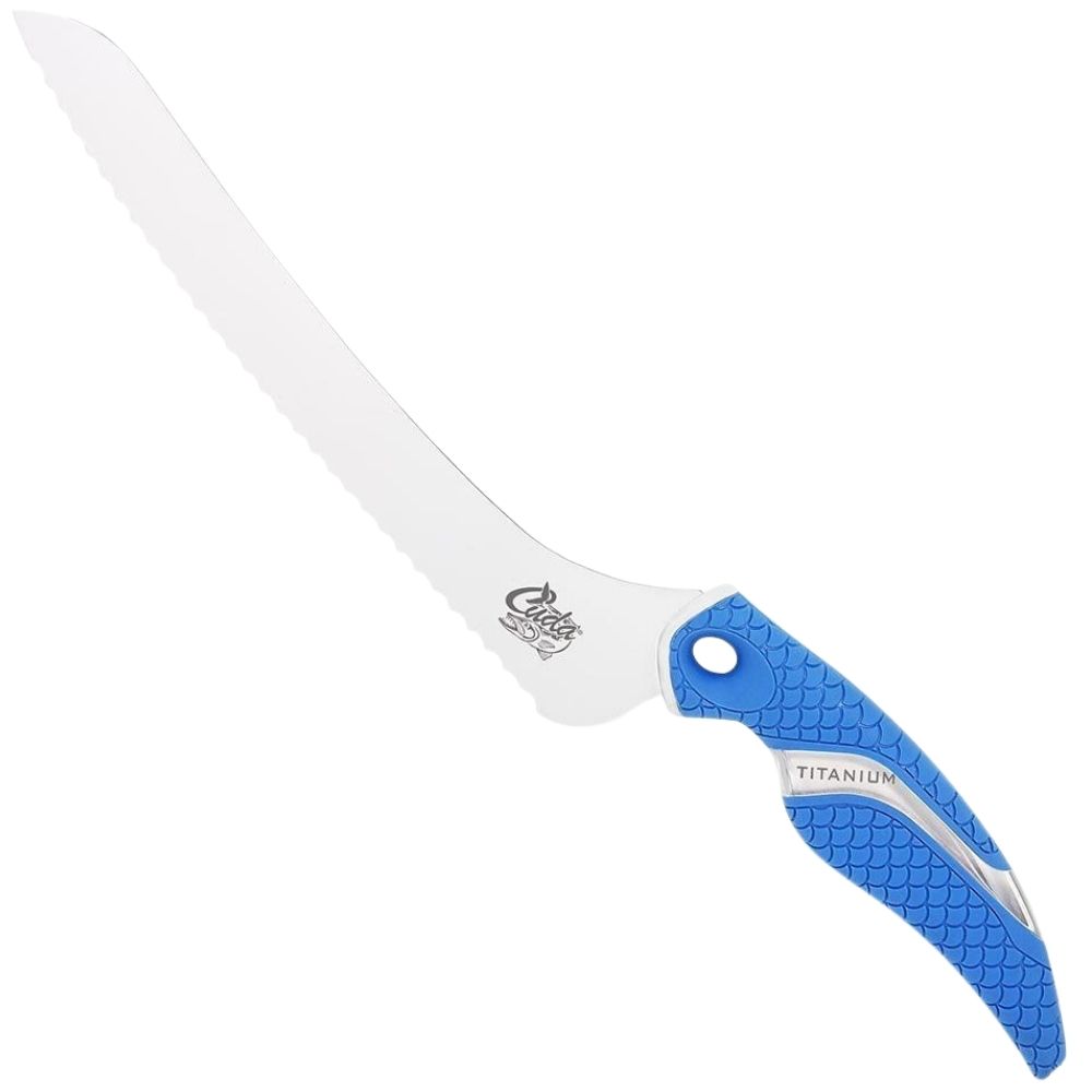 CUDA Fish Cutting Titanium Bonded Offset Serrated KNIFE 9" - Image 2