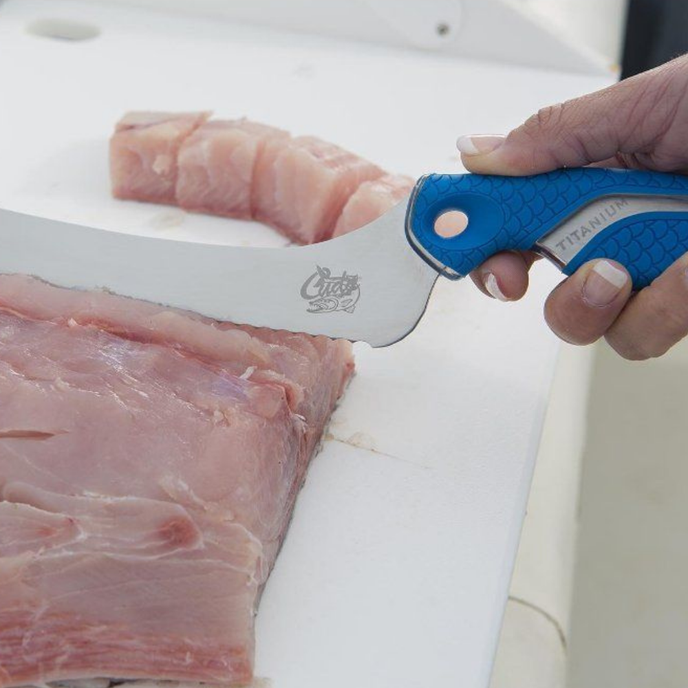 CUDA Fish Cutting Titanium Bonded Offset Serrated KNIFE 9" - Image 3
