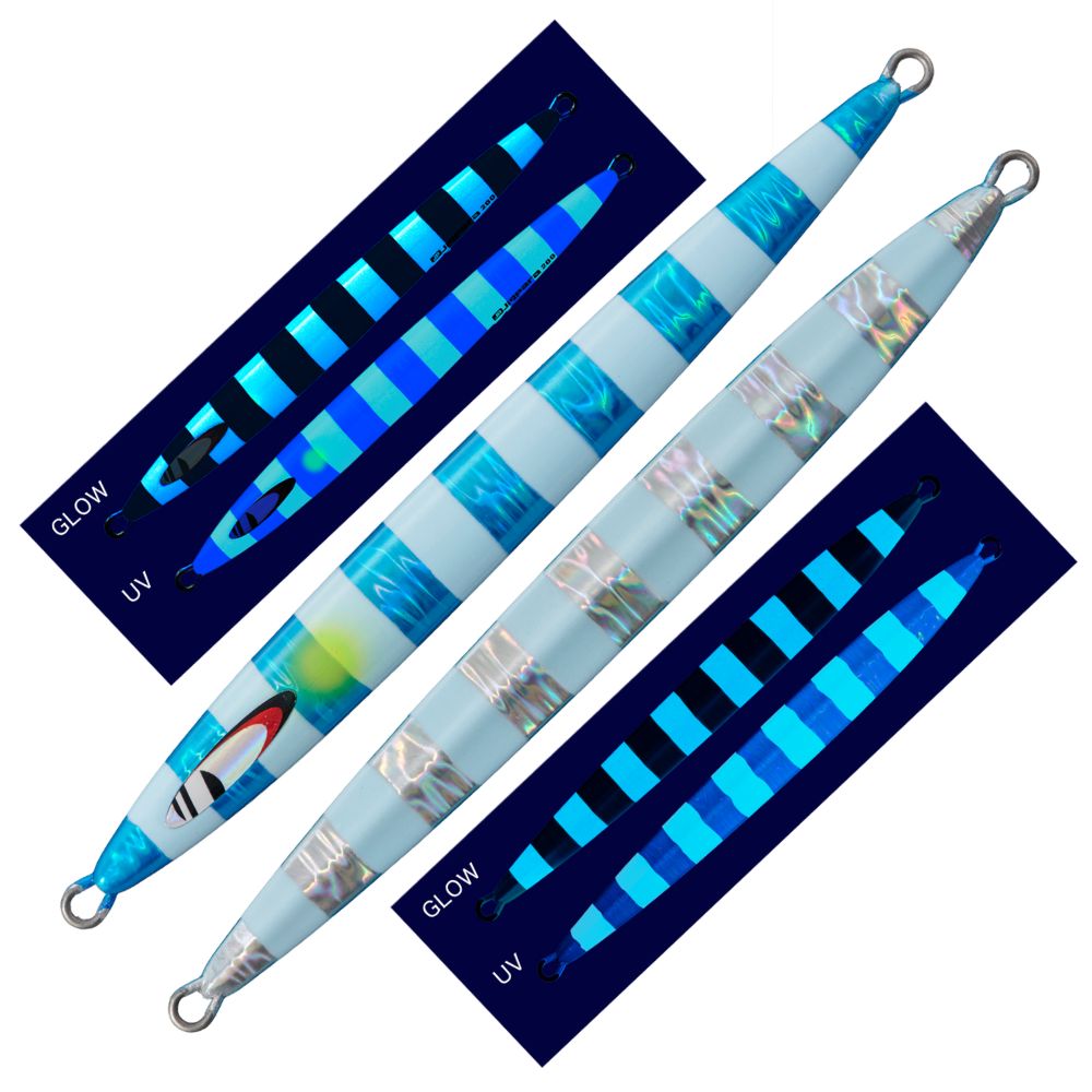 MAJOR CRAFT Slow Jigging Metal Lure Jigpara Vertical Long Slow 350g Super Glow Blue Zebra (UV) - Image 3