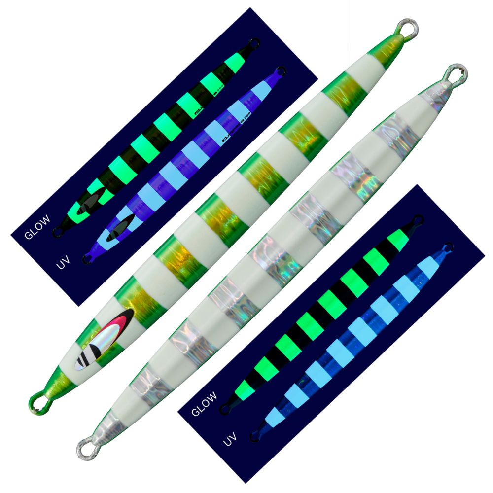 MAJOR CRAFT Slow Jigging Metal Lure Jigpara Vertical Long Slow 350g Super Glow Green Zebra (UV) - Image 3