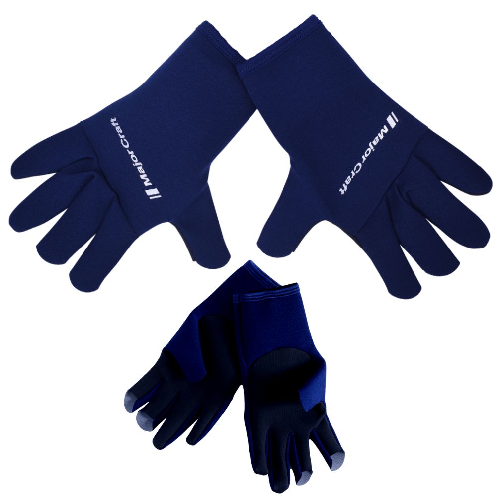 MAJOR CRAFT Neoprene Fishing 3 Cut Gloves TITANIUM Blue