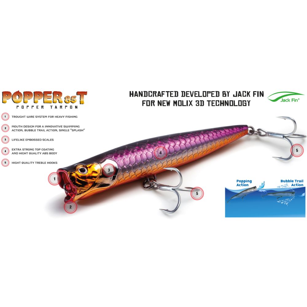MOLIX By JACK FIN Topwater Popper Lure TARPON 85T - Image 2
