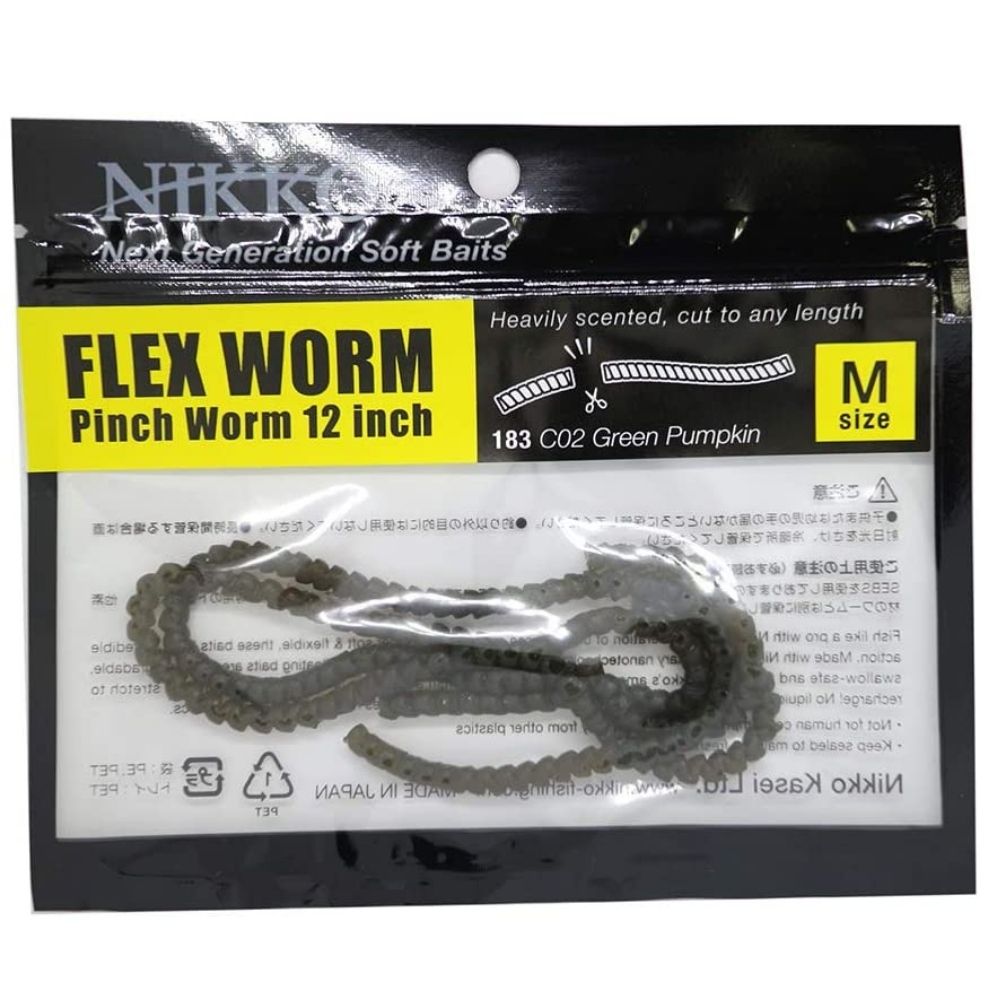 NIKKO KASEI UL Fishing Scented Soft Bait Lure FLEX PINCH WORM M Green Pumpkin - Image 3