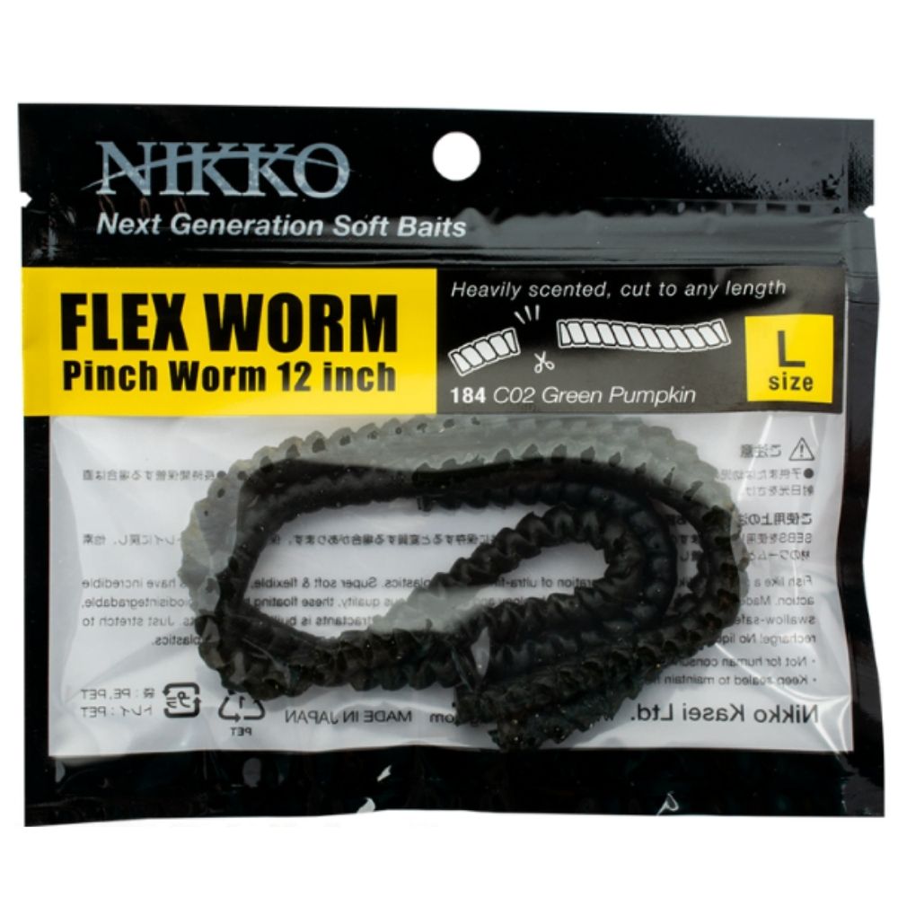 NIKKO KASEI UL Fishing Scented Soft Bait Lure FLEX PINCH WORM L Green Pumpkin - Image 3