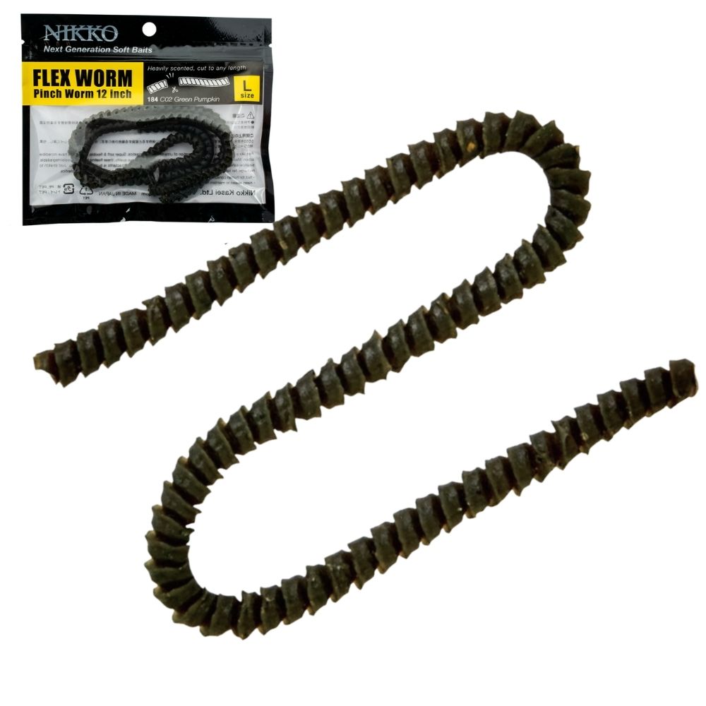 NIKKO KASEI UL Fishing Scented Soft Bait Lure FLEX PINCH WORM L Green Pumpkin
