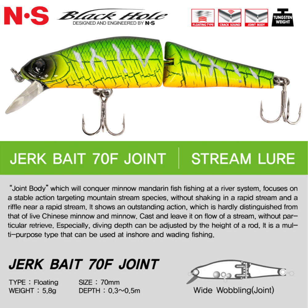NS BLACK HOLE Floating Jerk Minnow Jointed Hard Lure SSO 70F - Image 2
