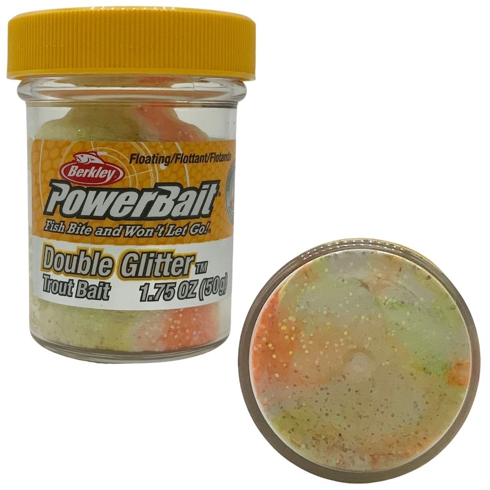 BERKLEY PowerBait Trout Bait Double Glitter DOUGH 1.75oz/50g Chart/White/Org