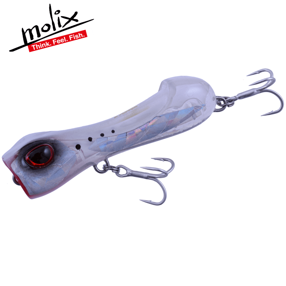 MOLIX Topwater Special Lure S-POPPER 65 - Pearl White Holo Stripe