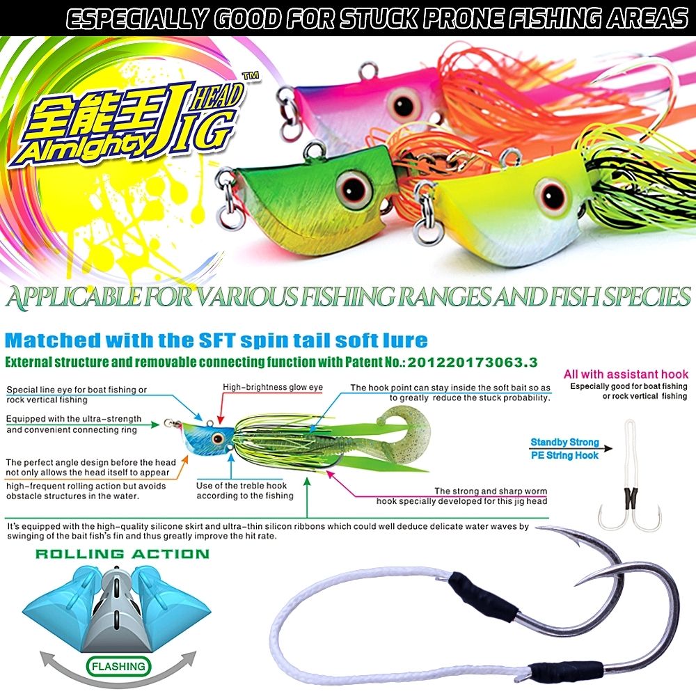 SFT Saltwater Rubber Jigging Kabura Lure ALMIGHTY JIG HEAD 40g - Image 2