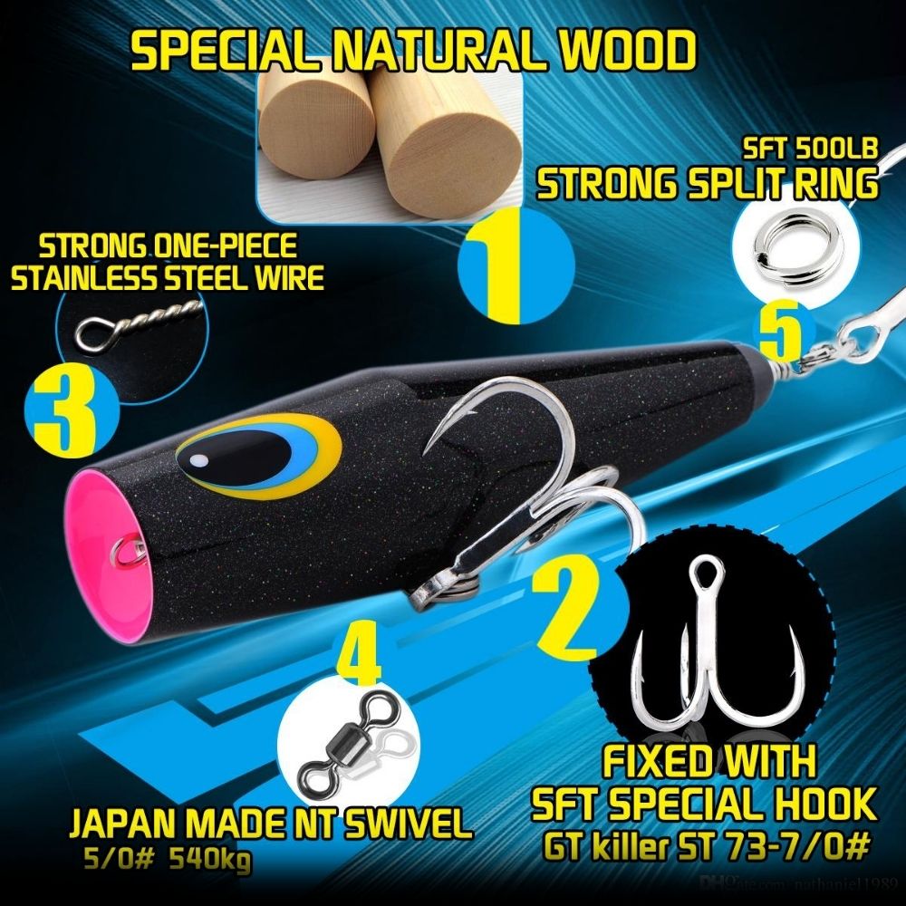SFT Handmade Wooden Big Cup Popper Lure HUXIAO 170F - Image 2