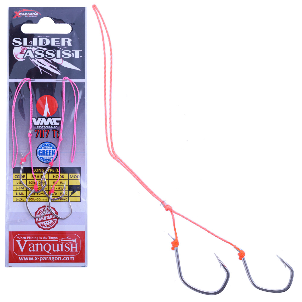 X-PARAGON Saltwater Rubber Jigging Tied Double Assist Hook Rig SLIDER L/ML