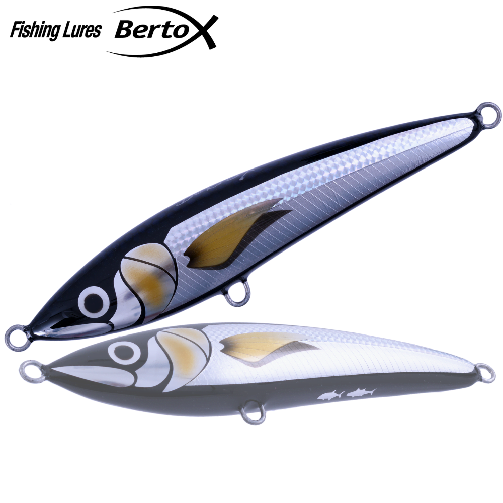 BERTOX Saltwater Handmade Wooden Floating STICK BAIT 20cm/105g Black Foil