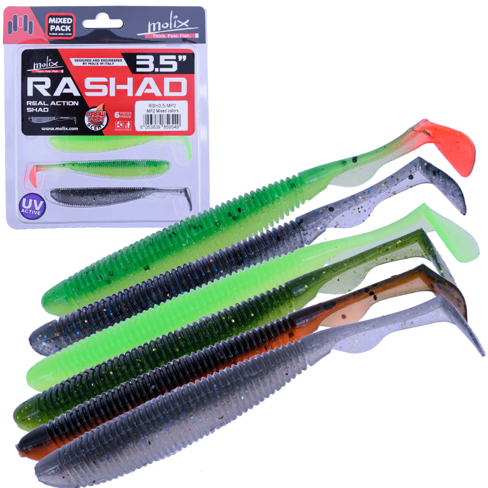 MOLIX Scented Soft Bait Lure RA SHAD 3.5” UV Colors Mixed Pack