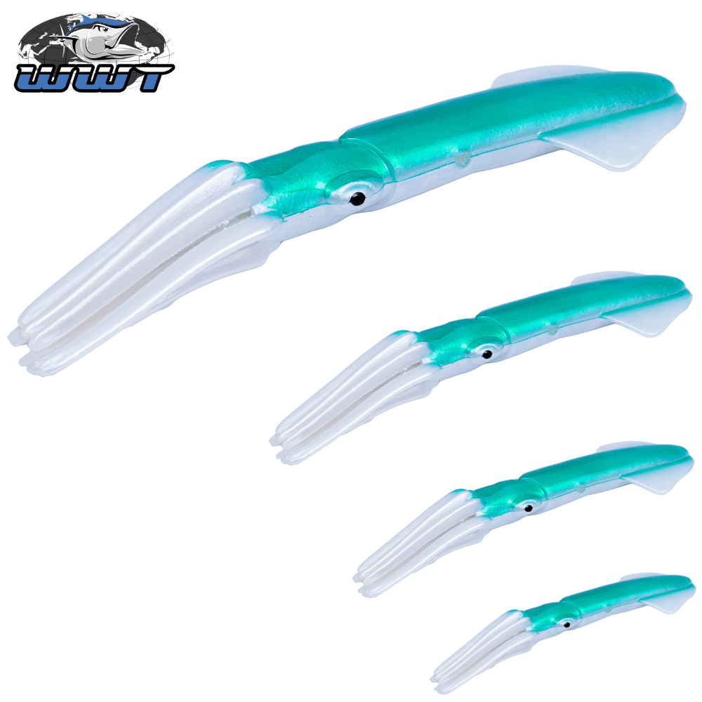 WWT Saltwater Soft Plastic Squid Lure UV Green/White