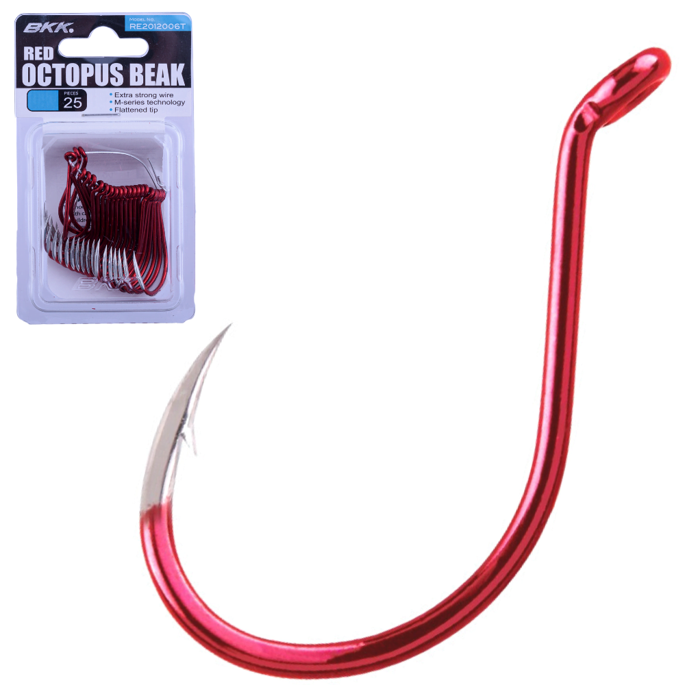 BKK Extra Strong Wire Hook Octopus Beak Red PRO PACK 25pcs