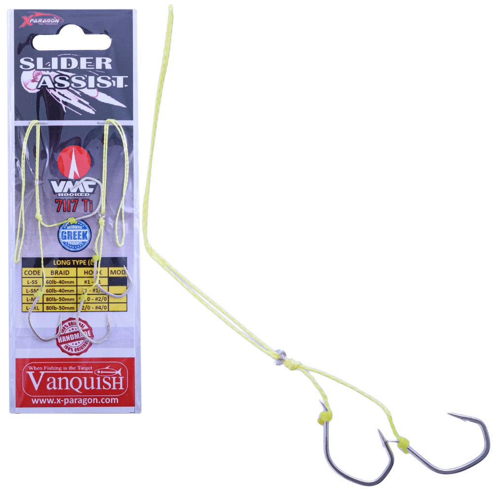 X-PARAGON Saltwater Rubber Jigging Tied Double Assist Hook Rig SLIDER L/SS