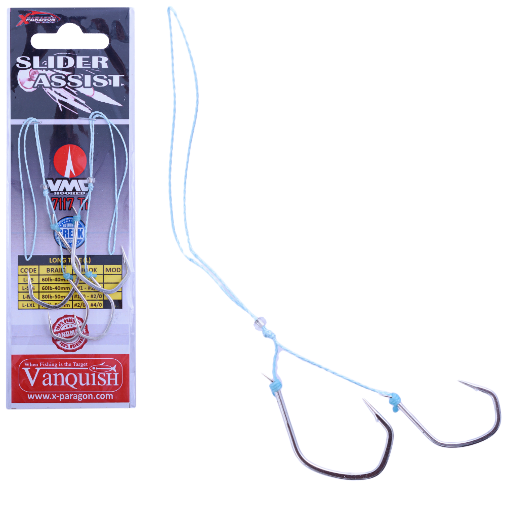 X-PARAGON Saltwater Rubber Jigging Tied Double Assist Hook Rig SLIDER L/XL
