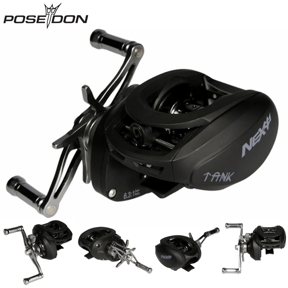 POSEIDON NEXT Low Profile Baitcasting Fishing Reel TANK Black/Gunsmoke