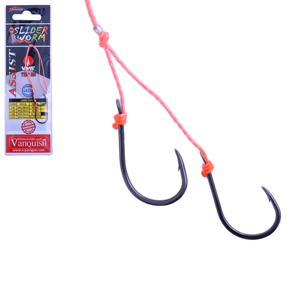 X-PARAGON Saltwater Rubber Jigging Pre-Tied Assist Rig SLIDER WORM L-ML Large