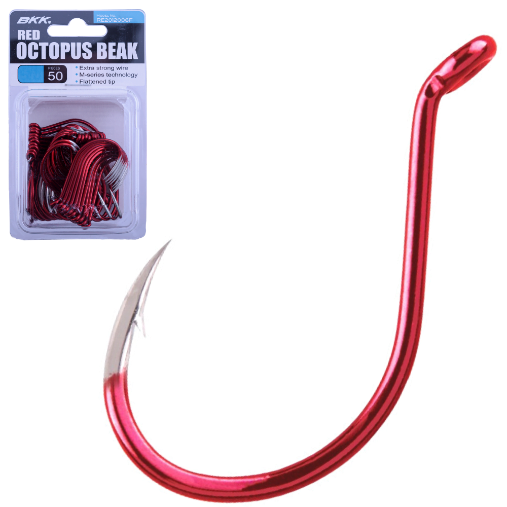 BKK Extra Strong Wire Hook Octopus Beak Red PRO PACK 50pcs