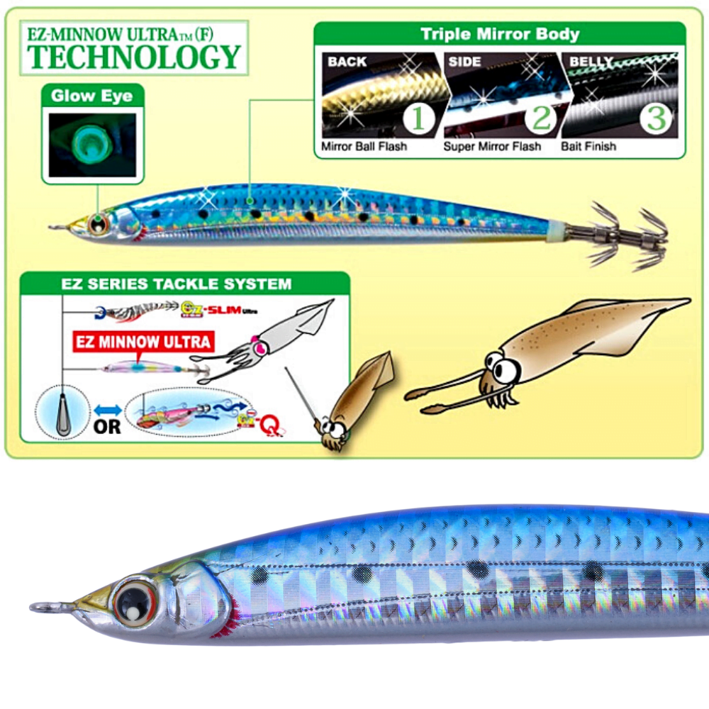 DUEL Squid Fishing Lipless Squid Jig Lure EZ-Minnow Ultra 100mm/HIW - Image 3