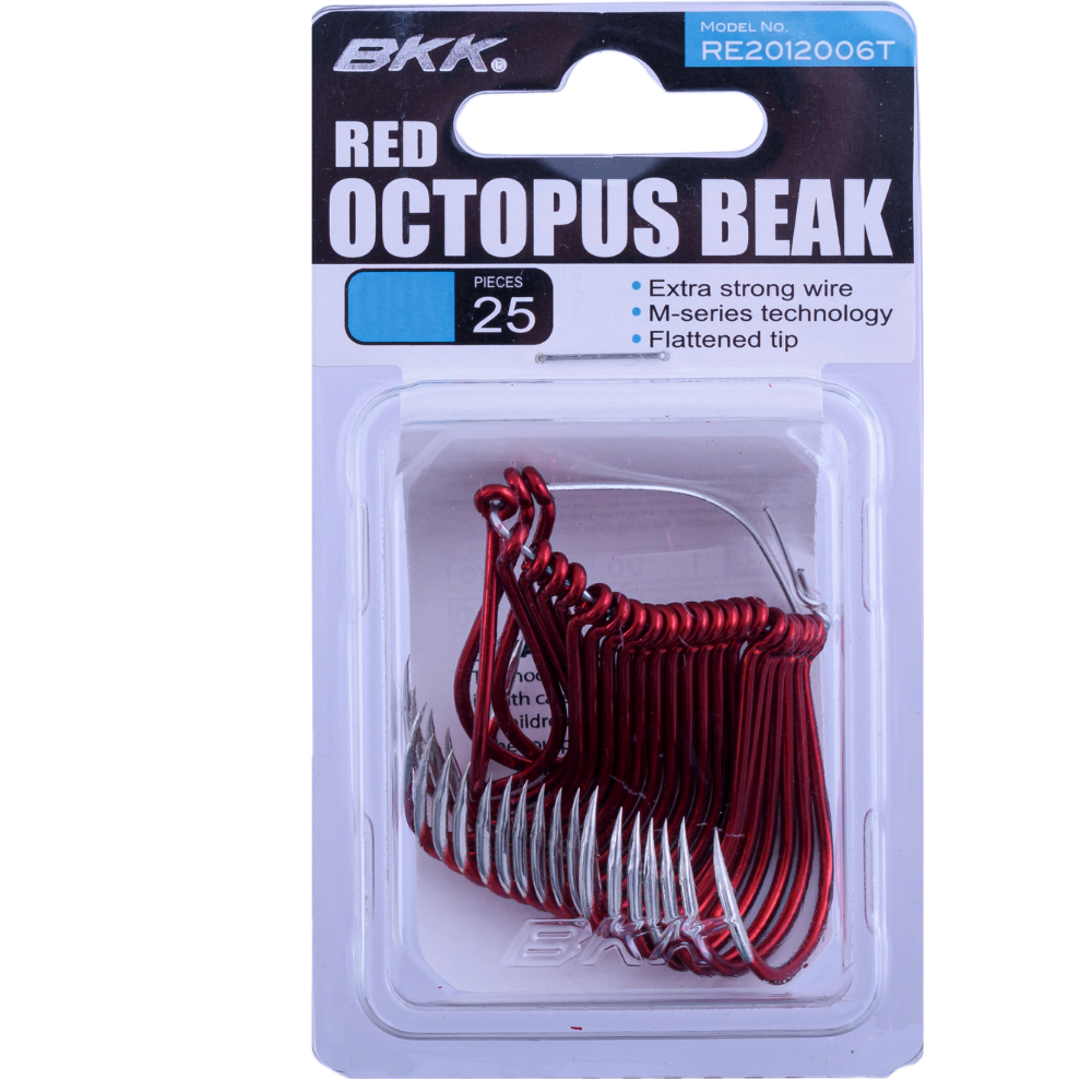 BKK Extra Strong Wire Hook Octopus Beak Red PRO PACK 25pcs - Image 3