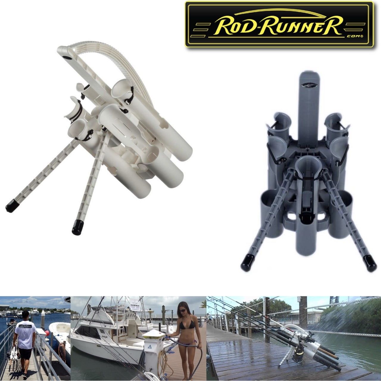Rod-Runner Fishing Rod Holder | Open for Baitcast & Offshore Fishing Reels  | Gray