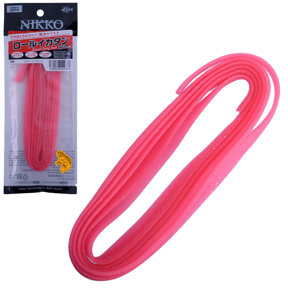 NIKKO Scented Soft Bait Lure Squid Strip Rolls 150cm Glow Pink