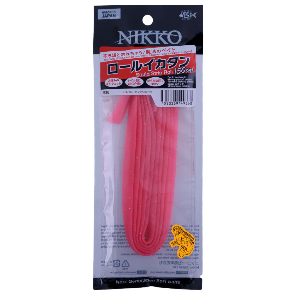 NIKKO Scented Soft Bait Lure Squid Strip Rolls 150cm Glow Pink - Image 3
