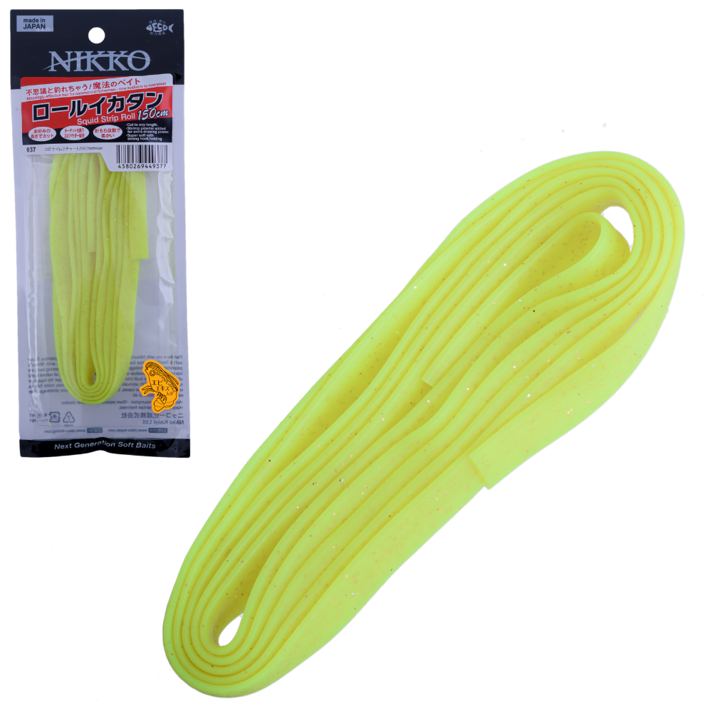 NIKKO Scented Soft Bait Lure Squid Strip Rolls 150cm UV Chartreuse