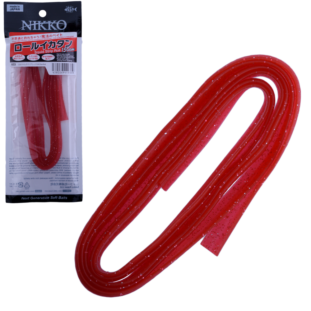 NIKKO Scented Soft Bait Lure Squid Strip Rolls 150cm UV Clear Red