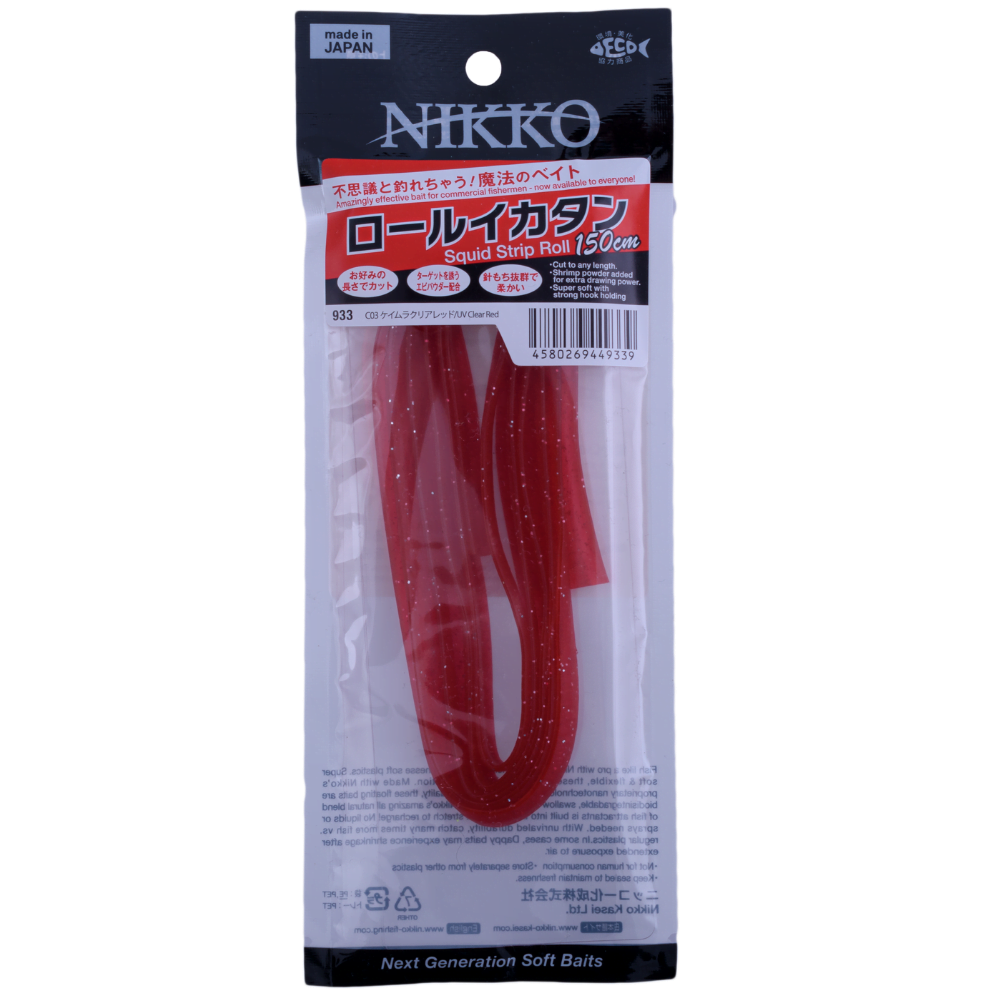 NIKKO Scented Soft Bait Lure Squid Strip Rolls 150cm UV Clear Red - Image 3