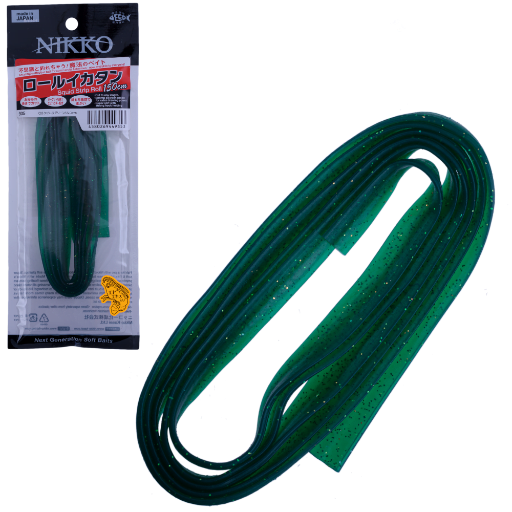 NIKKO Scented Soft Bait Lure Squid Strip Rolls 150cm UV Green