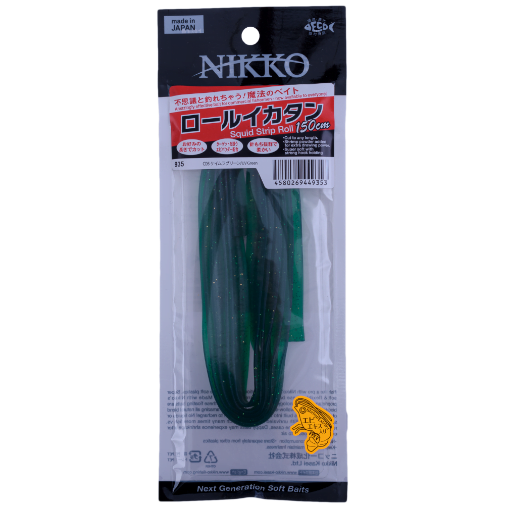 NIKKO Scented Soft Bait Lure Squid Strip Rolls 150cm UV Green - Image 3