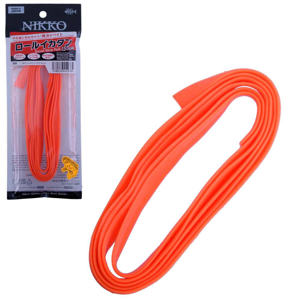 NIKKO Scented Soft Bait Lure Squid Strip Rolls 150cm UV Orange