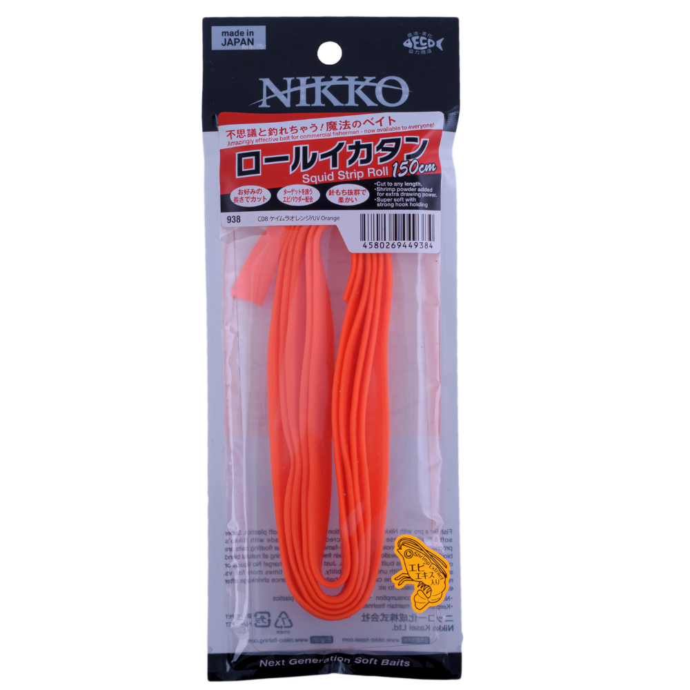 NIKKO Scented Soft Bait Lure Squid Strip Rolls 150cm UV Orange - Image 3