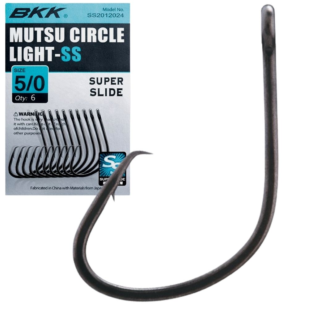 BKK Offset Circle SS Slide Coating Bait Fishing Hook MUTSU Light