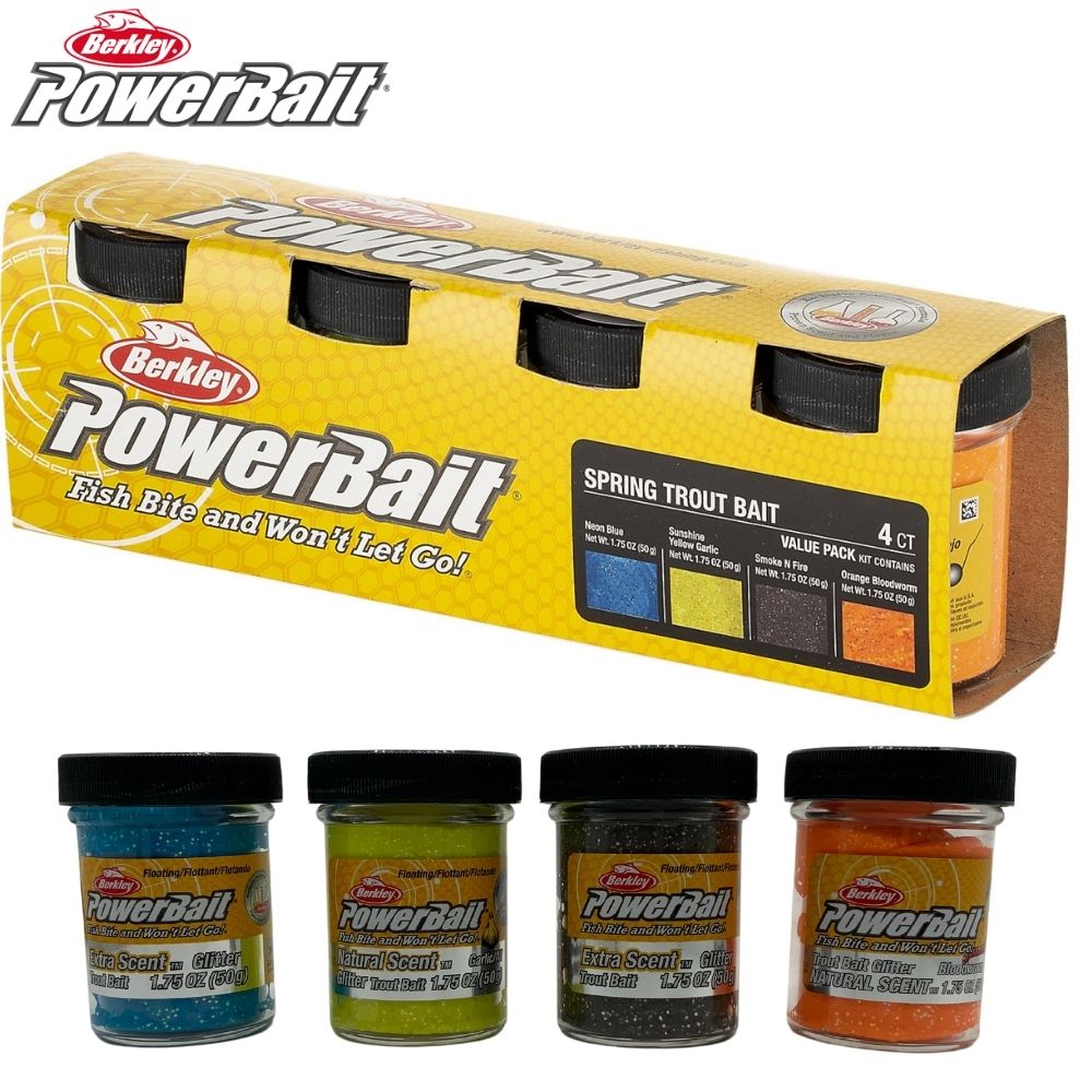 BERKLEY Powerbait Glitter Dough 4 Pack SPRING Trout Bait